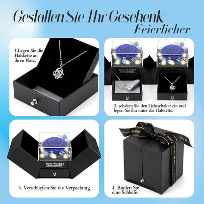 Blaue Ewige Rose Halskette Damen Infinity Echte Rose Geschenkbox