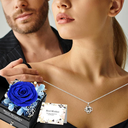 Blaue Ewige Rose mit Halskette Damen Infinity 100 Sprachen Muttertag