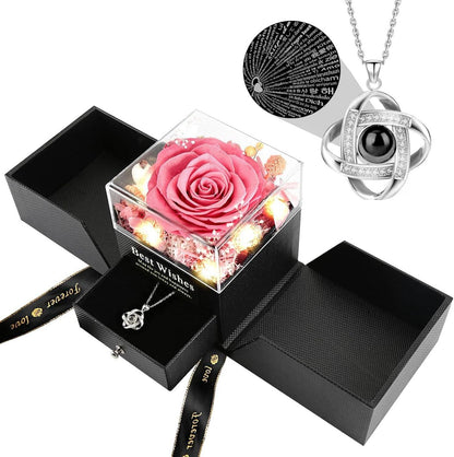 Ewige Rose Halskette Infinity Schmuck Geschenkbox 100 Sprachen
