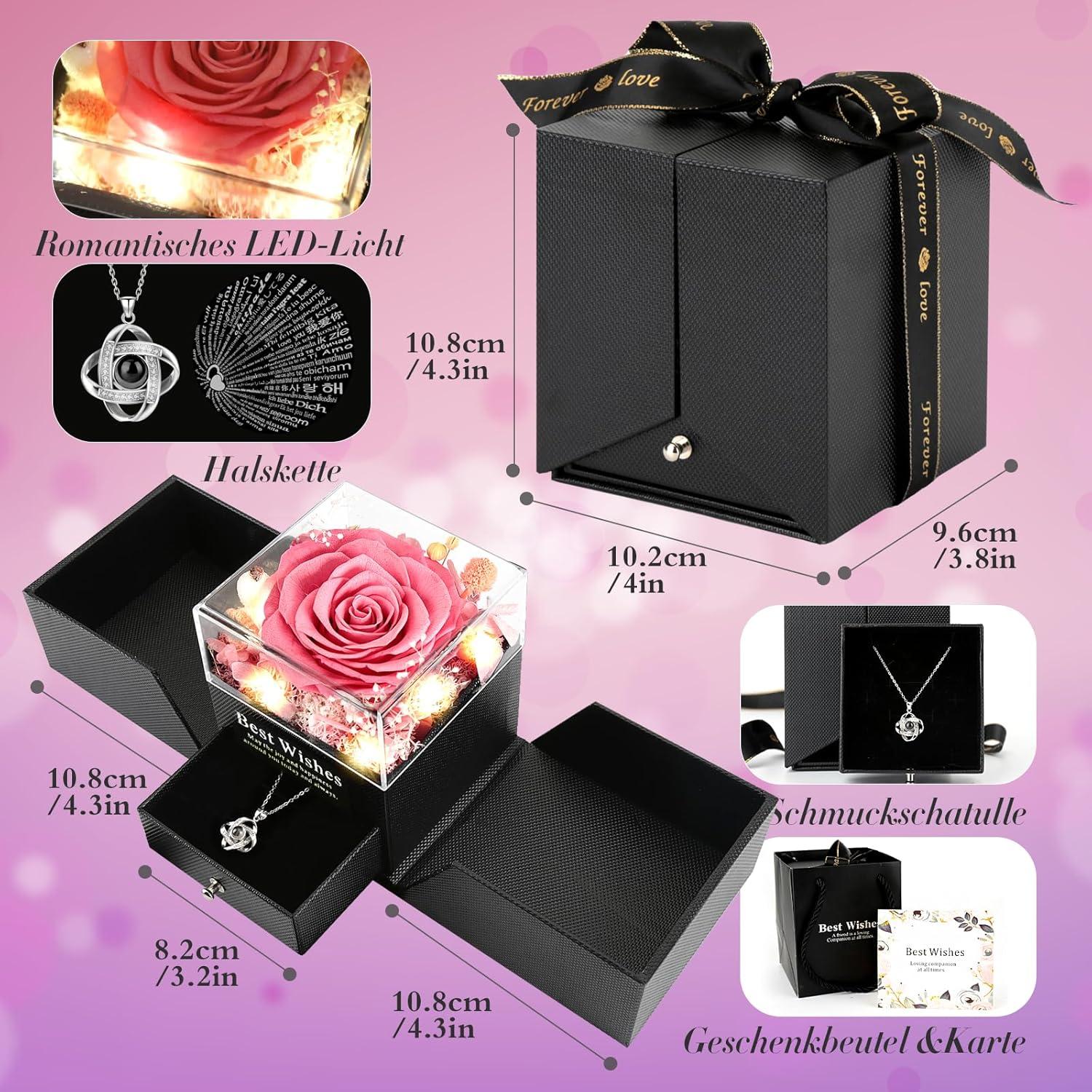 Ewige Rose Halskette Infinity Schmuck Geschenkbox 100 Sprachen