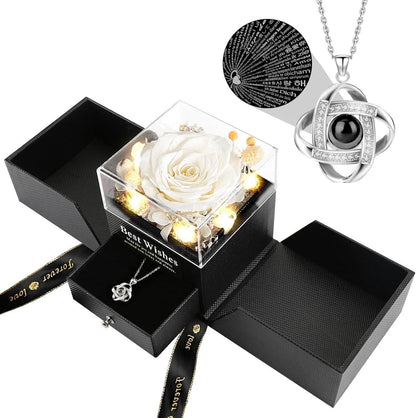 Ewige Rose Halskette Infinity Rose Geschenkbox Frauen 100 Sprachen