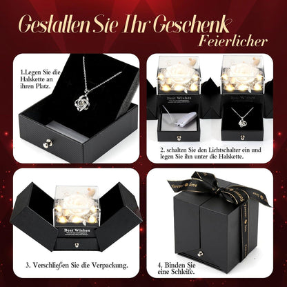 Ewige Rose Halskette Damen 100 Sprachen Infinity Rose Geschenkbox