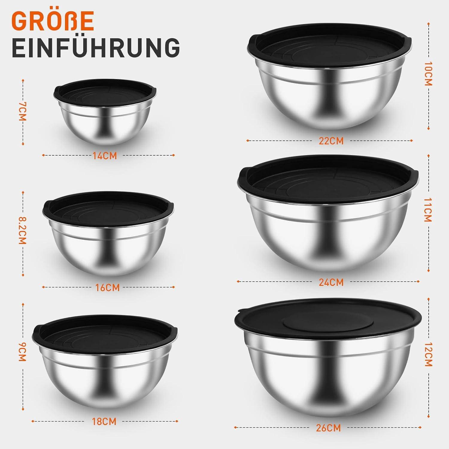 Edelstahl Salatschüssel Set mit Deckel, Rührschüssel
