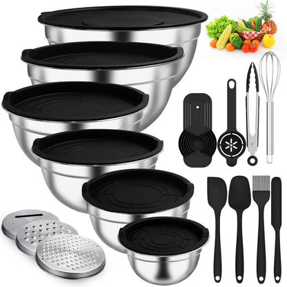 Edelstahl Rührschüssel Set 6-teilig mit Deckel und Reibe