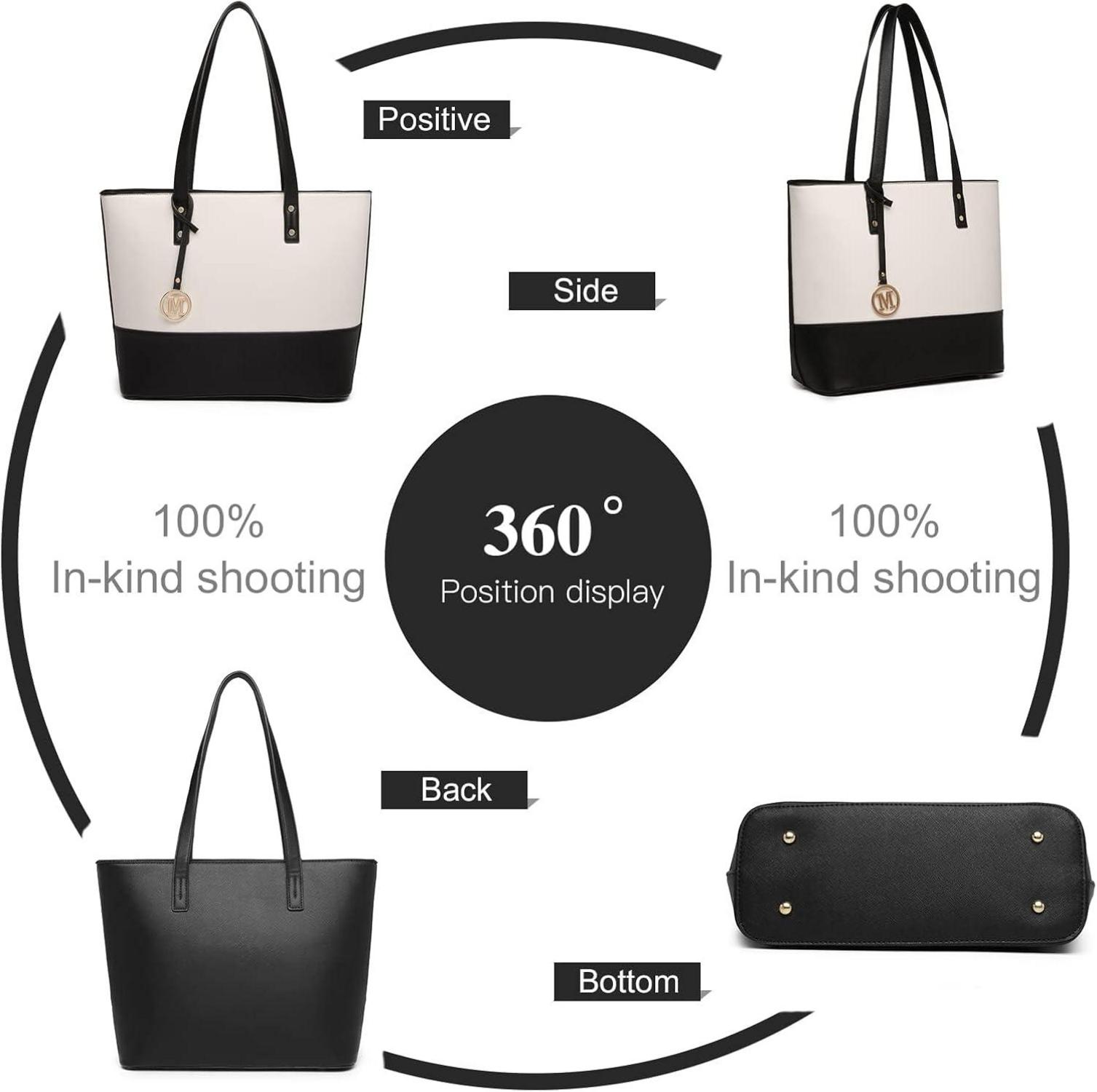 Damen Handtasche 3 Stück Sets - Große Shopper Tote Bag mit Geldbörse