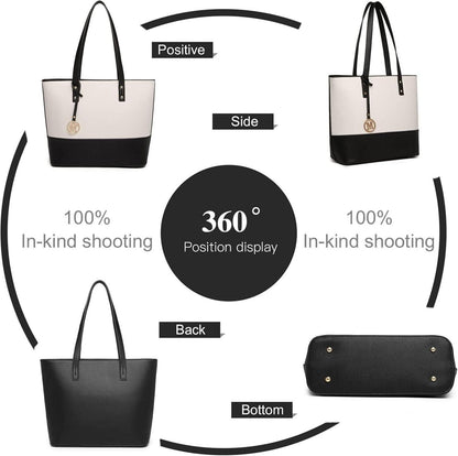 Damen Handtasche 3 Stück Sets - Große Shopper Tote Bag mit Geldbörse
