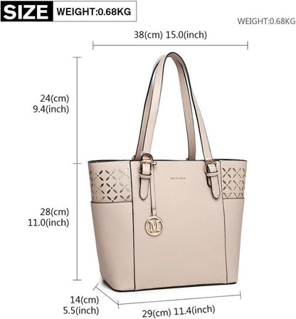 Miss Lulu Damen Handtasche Groß PU Leder Shopper Schultertasche Schwarz