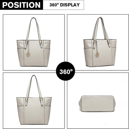 Lulu Damen Handtasche Groß Shopper Schultertasche Tote Bag PU-Leder Schwarz