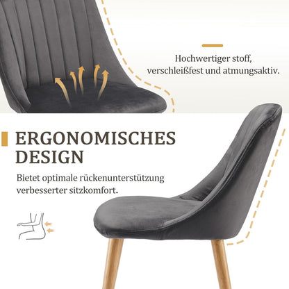 Samt Esszimmerstühle Set Dunkelgrau mit Holzbeinen