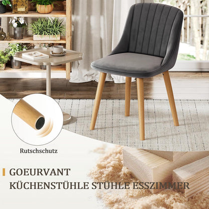 Samt Esszimmerstühle Set Dunkelgrau mit Holzbeinen