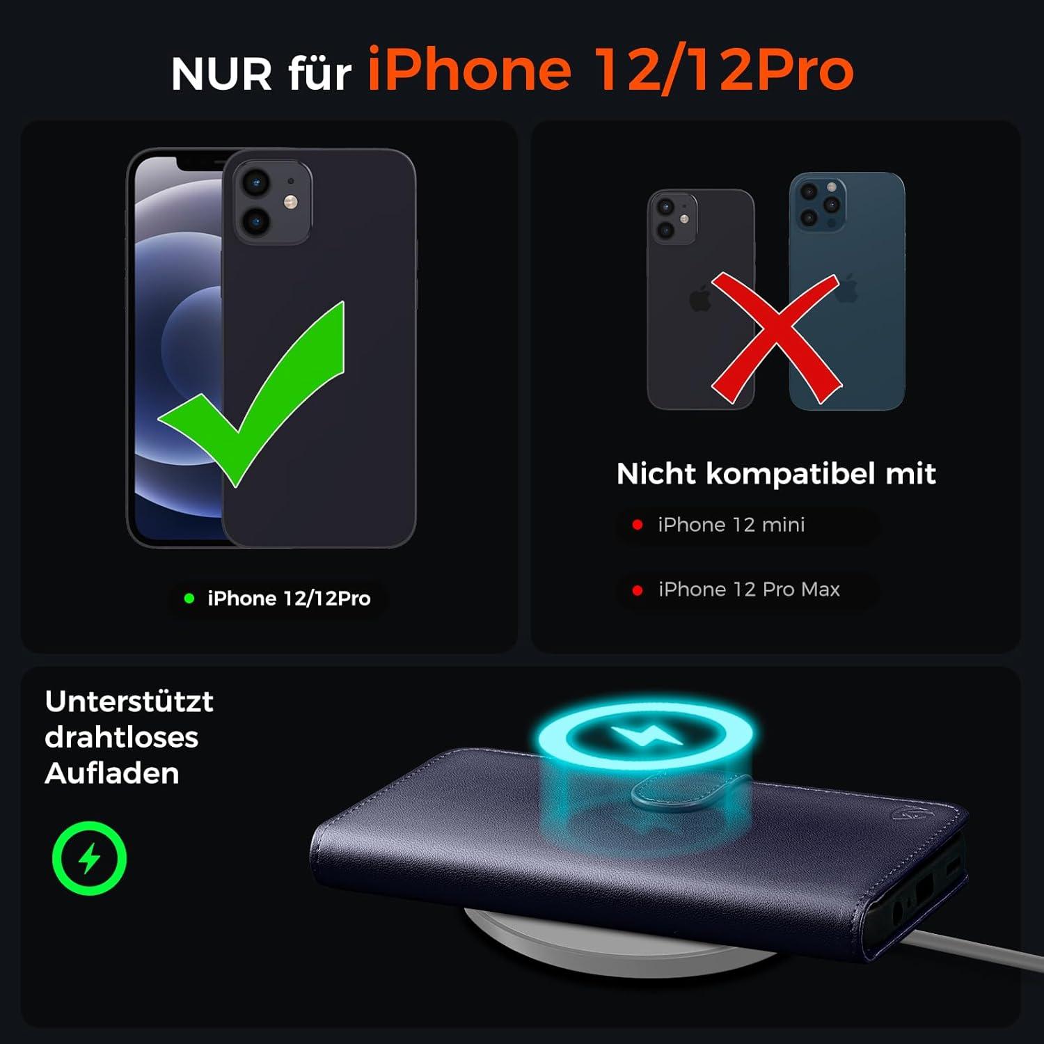 Lederhülle Handyhülle für iPhone 12/12 Pro Blau RFID Standfunktion