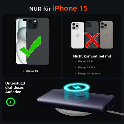 EASDNB iPhone 15 Handyhülle Panzer Schutz Glas Kartenfächer RFID Blau