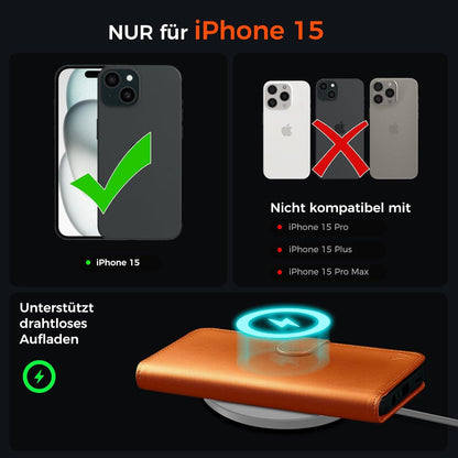 EASDNB iPhone 15 Klapphülle in Orange mit RFID und Standfunktion