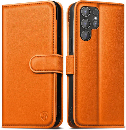 EASDNB Samsung Galaxy S24 Ultra Hülle Wallet Leder Orange
