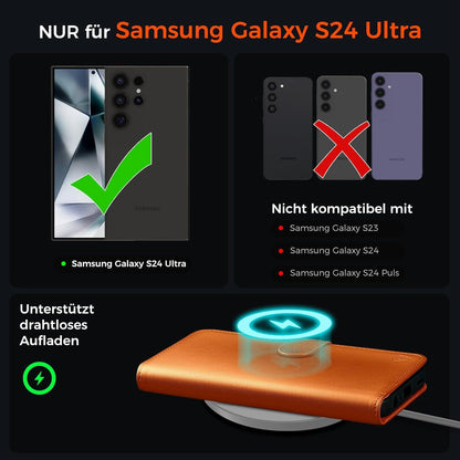 EASDNB Samsung Galaxy S24 Ultra Hülle Wallet Orange Magnet Standfunktion