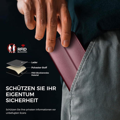 EASDNB iPhone 13 Handyhülle Weinrot mit Panzer Glas, Kartenfächer & RFID Blocker