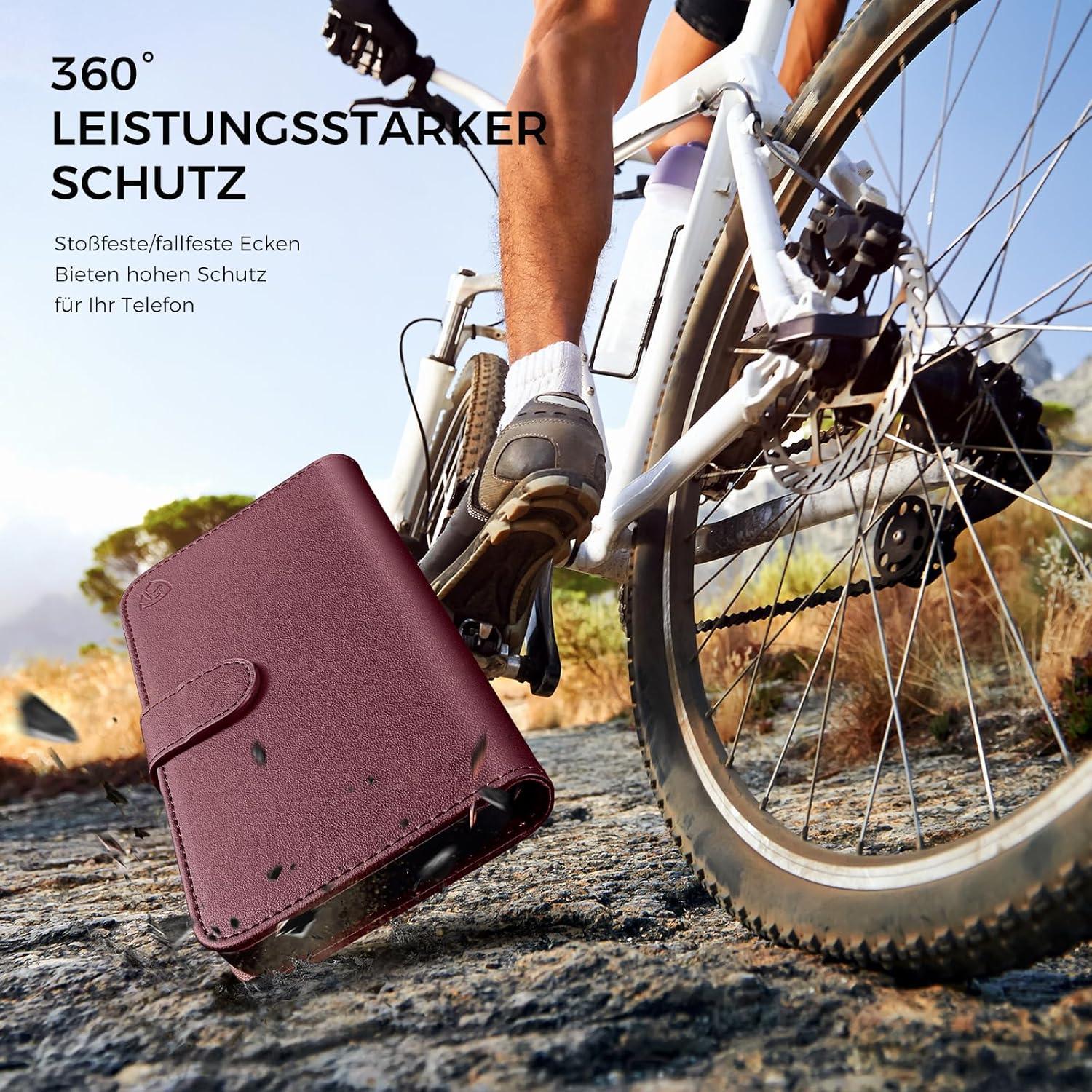 EASDNB iPhone 14 Handyhülle Weinrot RFID Schutz Glas Kartenfächer
