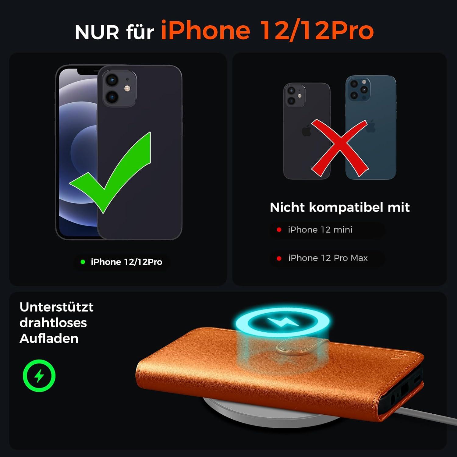 iPhone 12/12 Pro Handyhülle Leder Klapphülle RFID Orange Schutzhülle