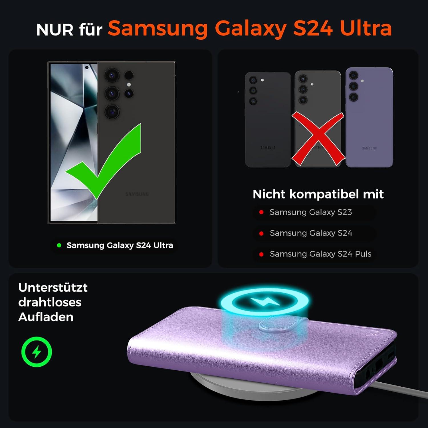 EASDNB Samsung Galaxy S24 Ultra Handyhülle Leder Wallet Flip Case Magnet
