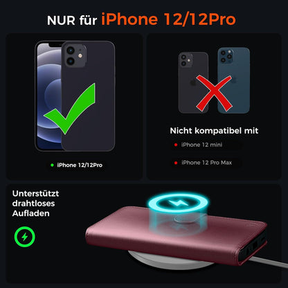 iPhone 12 Pro Handyhülle Weinrot mit Panzer Schutzglas & Kartenfächer