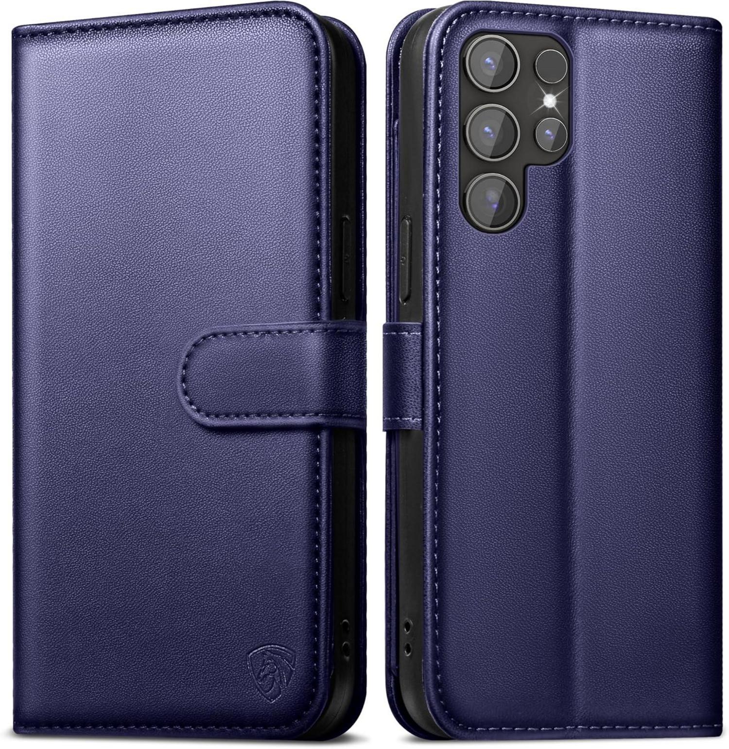 Samsung Galaxy S24 Ultra Hülle Wallet Leder Blau Flip Case Magnet