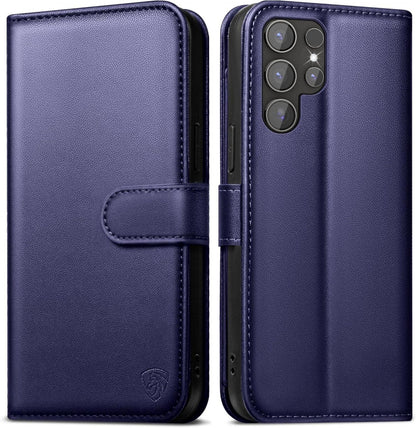 Samsung Galaxy S24 Ultra Hülle Wallet Leder Blau Flip Case Magnet