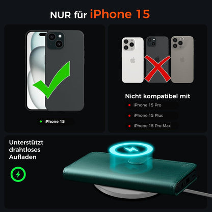 EASDNB iPhone 15 Handyhülle Grün mit Panzer Schutz Glas RFID Blocker