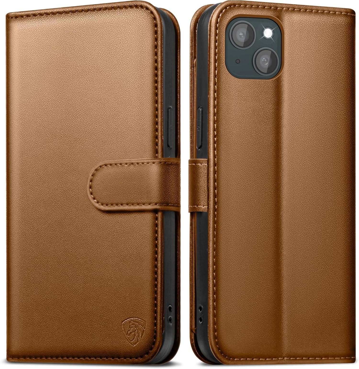Handyhülle iPhone 14 Lederhülle Panzer Schutz Glas Braun