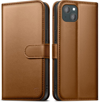 Handyhülle iPhone 14 Lederhülle Panzer Schutz Glas Braun