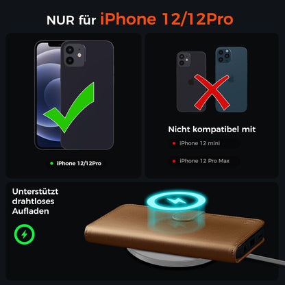 Handyhülle iPhone 12 Pro Lederhülle mit Kartenfächern und Standfunktion Braun