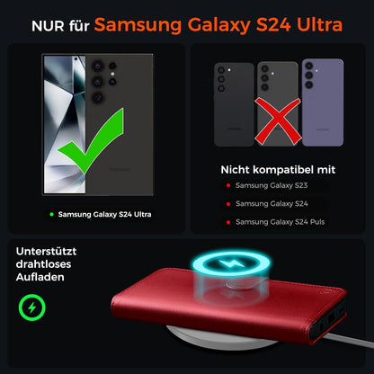 EASDNB Samsung Galaxy S24 Ultra Hülle Wallet Leder Rot Flip Case Standfunktion