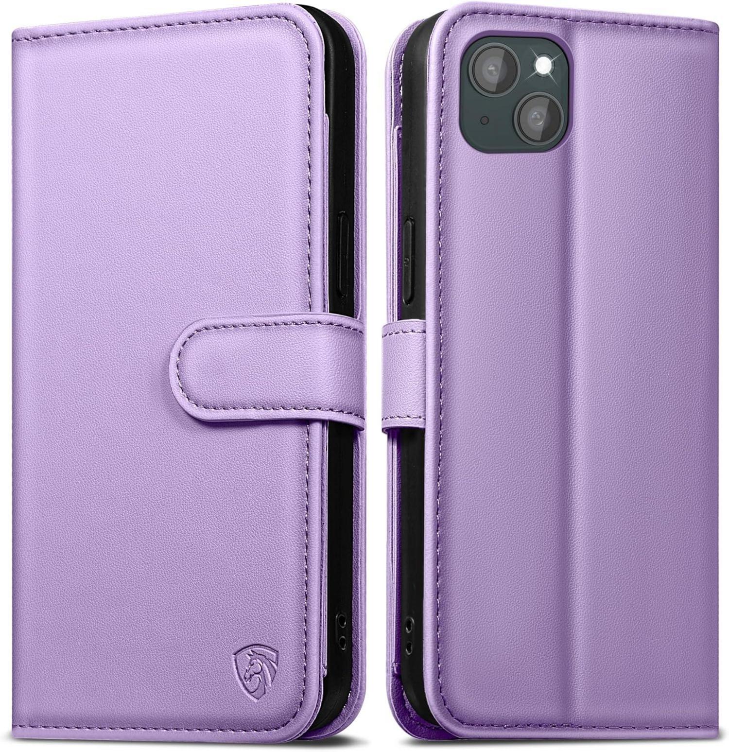 Handyhülle iPhone 15 Leder RFID Schutzglas Kartenfächer Standfunktion