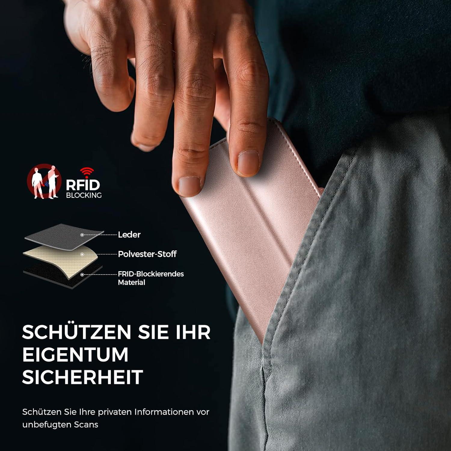 iPhone 15 Handyhülle Roségold mit Panzer Schutz Glas, RFID Blocker, Standfunktion
