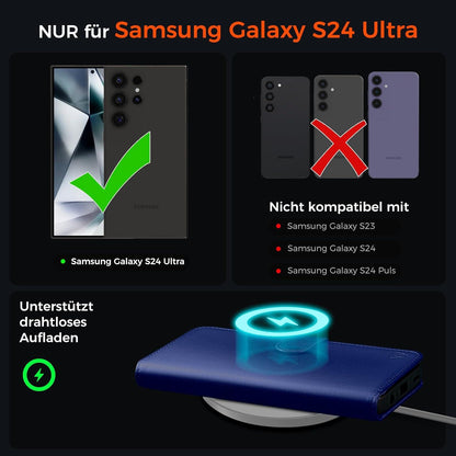 Hülle für Samsung Galaxy S24 Ultra 5G Wallet Leder Königsblau