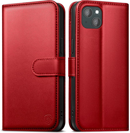 Handyhülle iPhone 15 Leder RFID Panzer Glas Rot