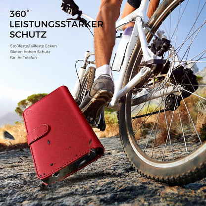 Handyhülle iPhone 15 Leder RFID Panzer Glas Rot