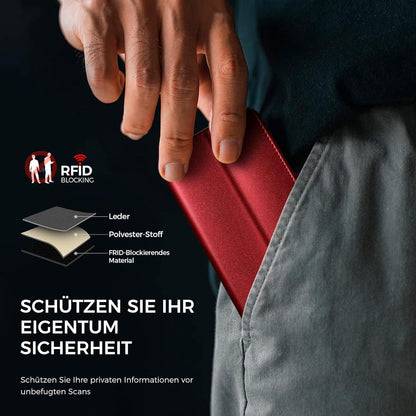 EASDNB iPhone 15 Handyhülle Rot Lederhülle 6 Kartenfächer RFID Schutz Standfunktion