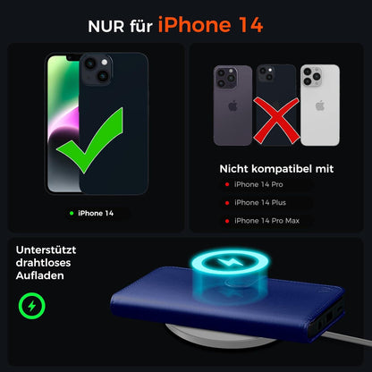 EASDNB iPhone 14 Handyhülle Königsblau Lederhülle Panzer Schutz Stand