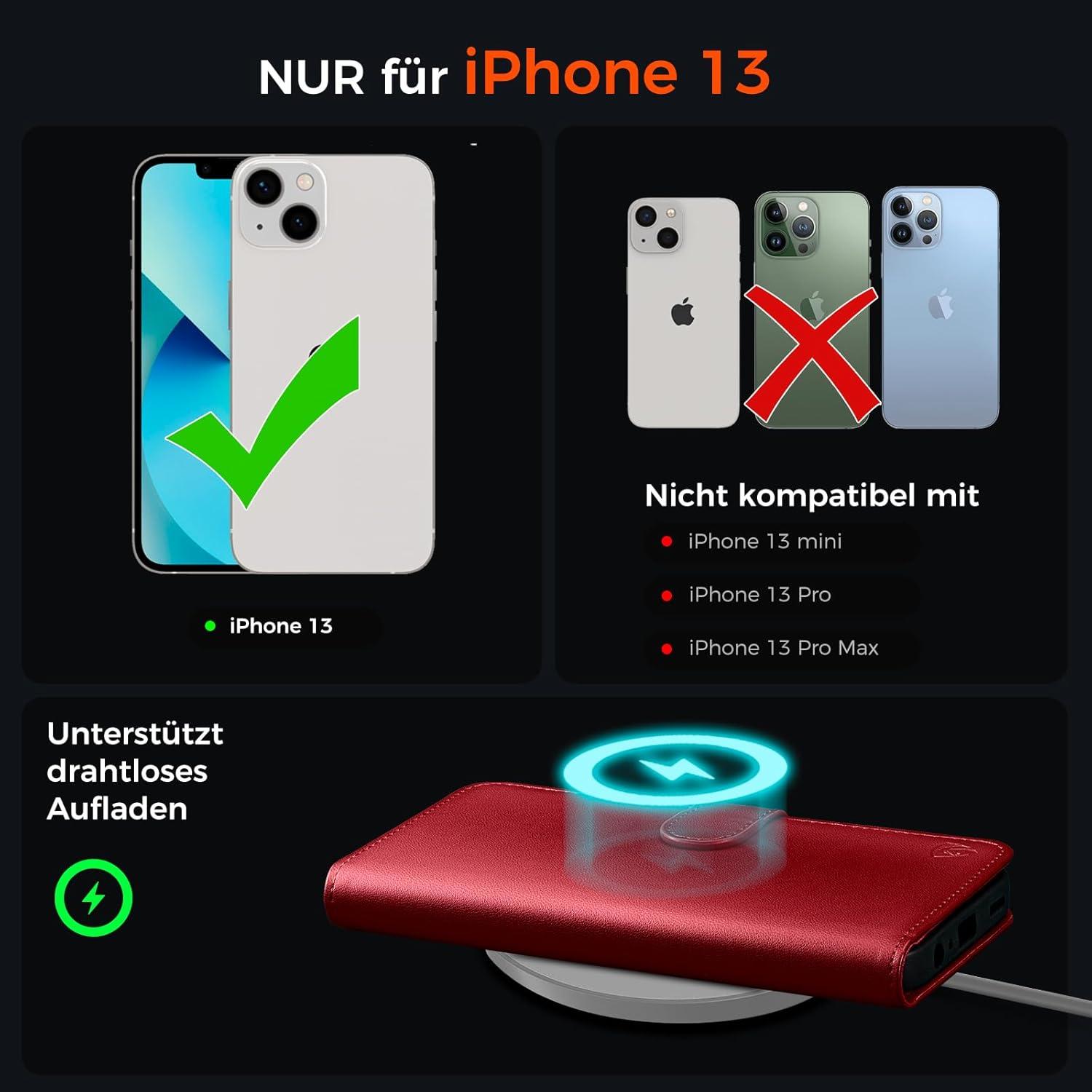 EASDNB iPhone 13 Handyhülle Schutzhülle Rot mit Panzer Glas & RFID Blocker
