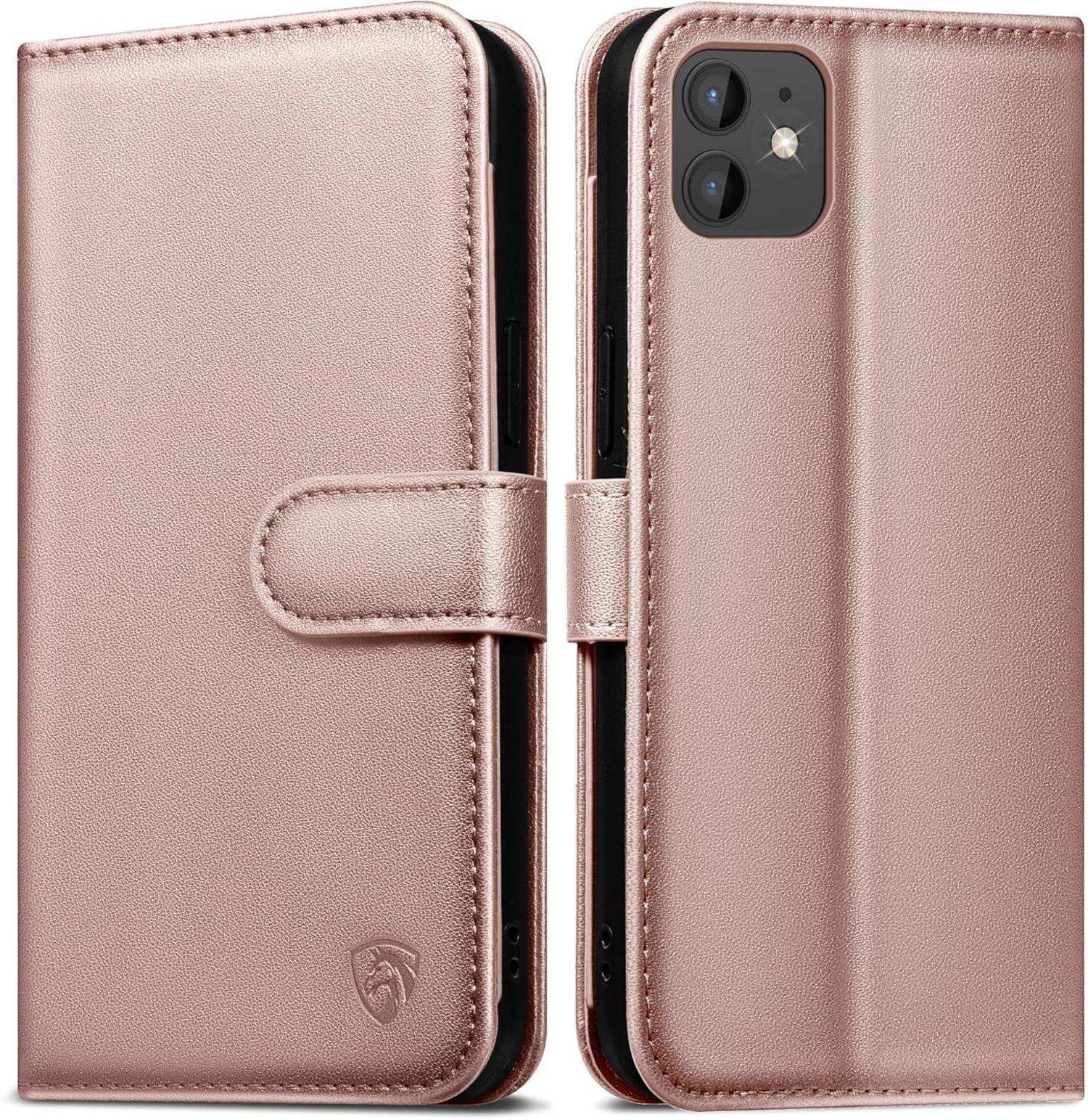 iPhone 12 Pro Handyhülle Lederhülle RFID Standfunktion Roségold