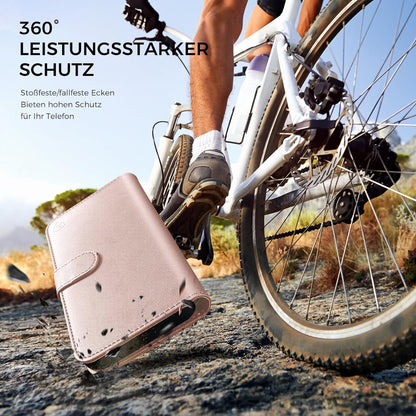 iPhone 12 Pro Handyhülle Lederhülle RFID Standfunktion Roségold