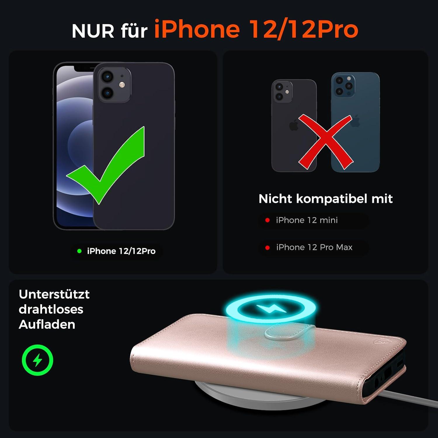 Handyhülle iPhone 12 Pro Klapphülle mit RFID Schutz Roségold