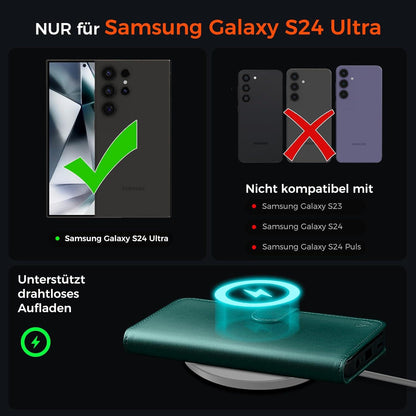 Samsung Galaxy S24 Ultra 5G Handyhülle Leder Wallet Klappbar Grün