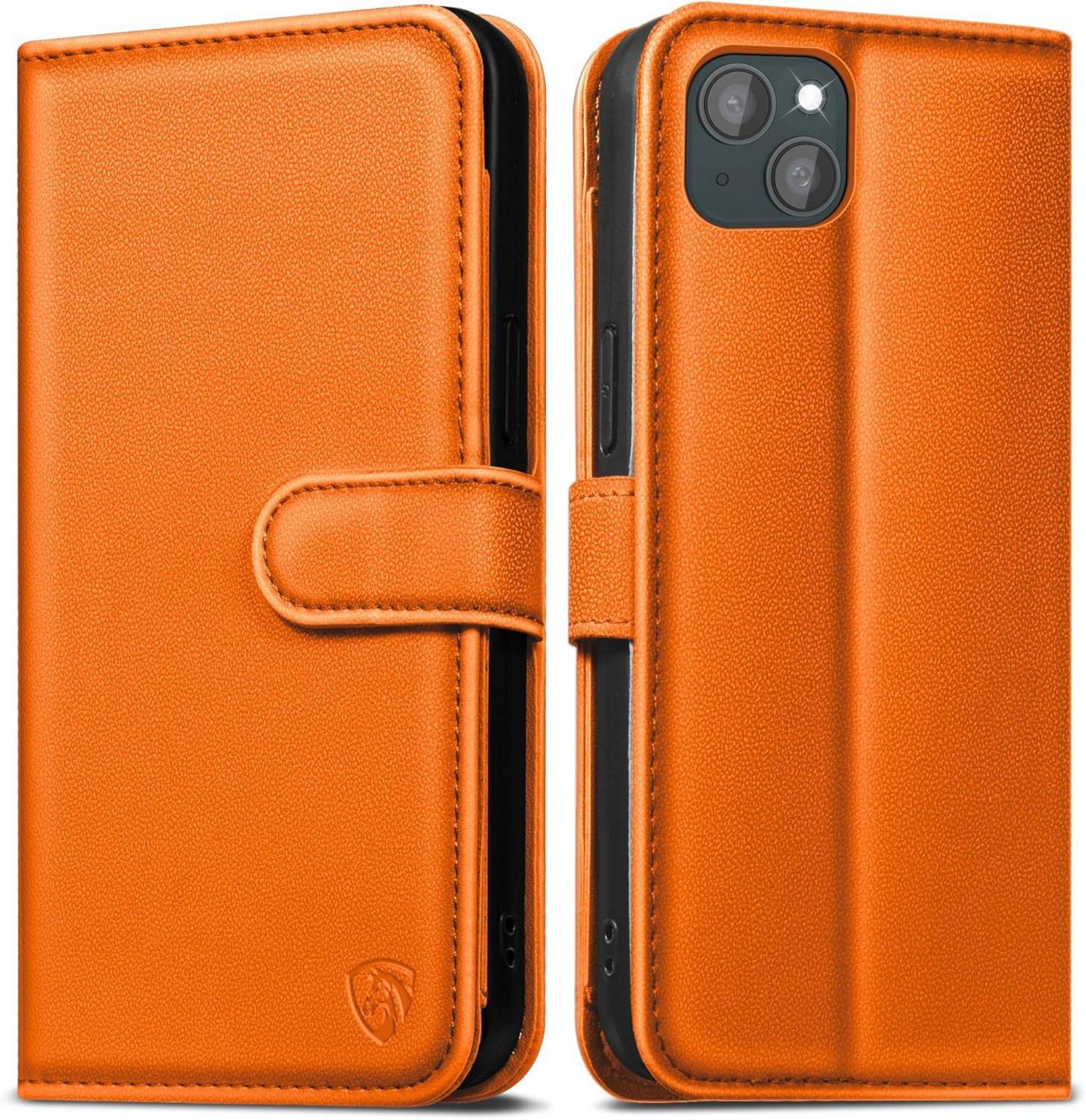 Handyhülle für iPhone 14 Leder RFID Schutz Orange