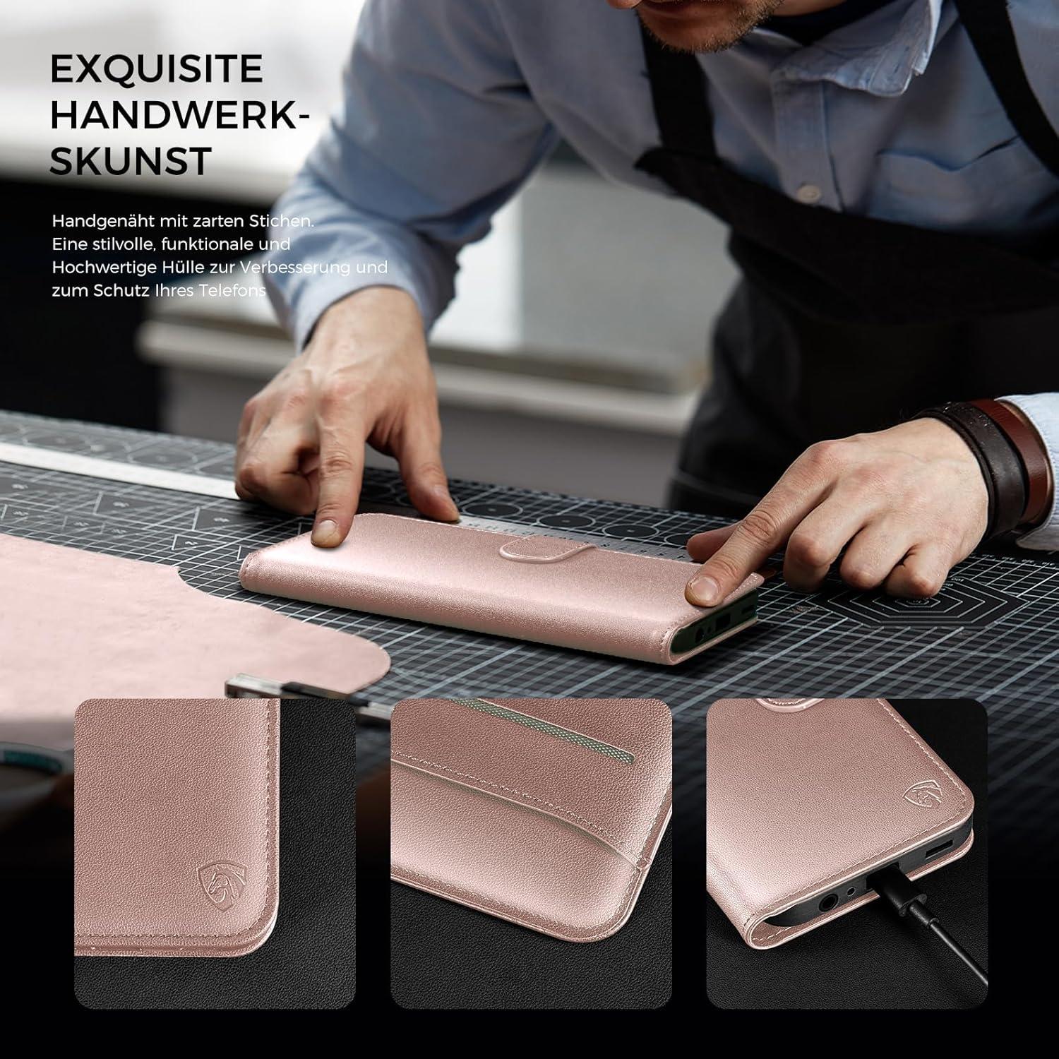 Handyhülle iPhone 14 Lederhülle RFID Schutz Roségold