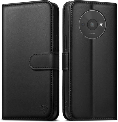Handyhülle Xiaomi Redmi A3 Schwarz Schutzglas Kartenfächer RFID