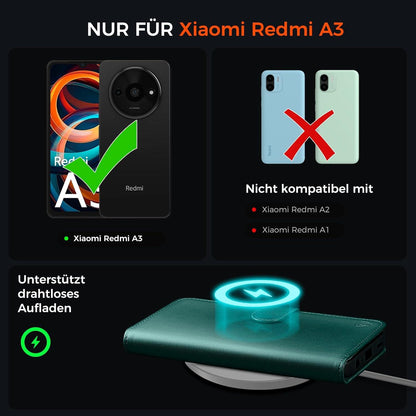 EASDNB Xiaomi Redmi A3 Handyhülle Klapphülle RFID Blocker Grün