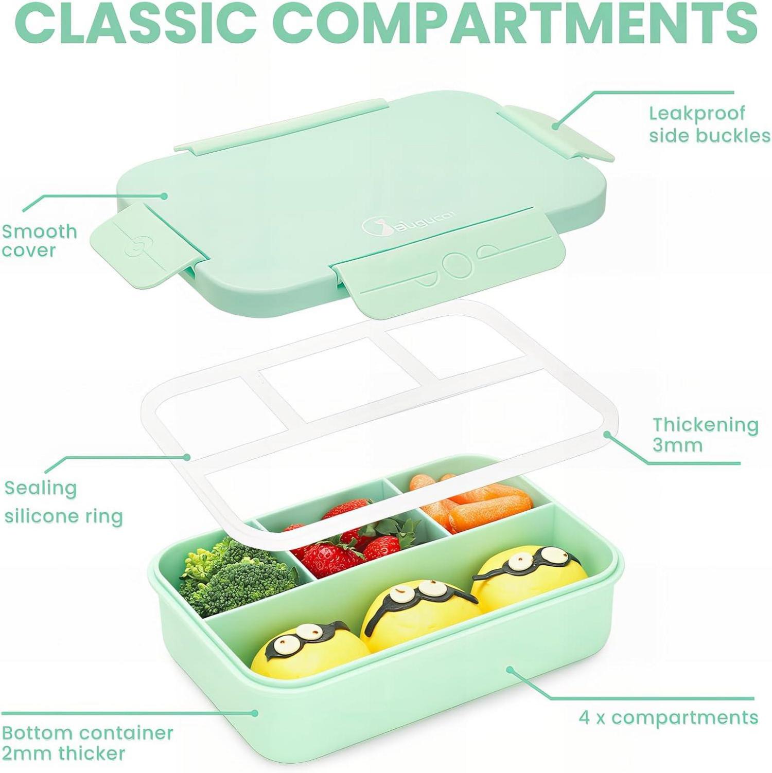 Bugucat Brotdose Lunchbox mit 4 Fächern 1300ML - Auslaufsicher