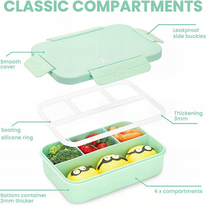 Bugucat Brotdose Lunchbox mit 4 Fächern 1300ML - Auslaufsicher