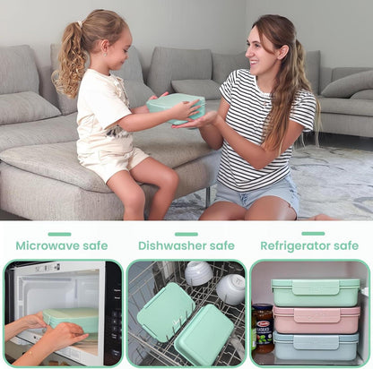 Lunchbox Kinder 1300ML mit 4 Fächern Bento Box Auslaufsicher Grün